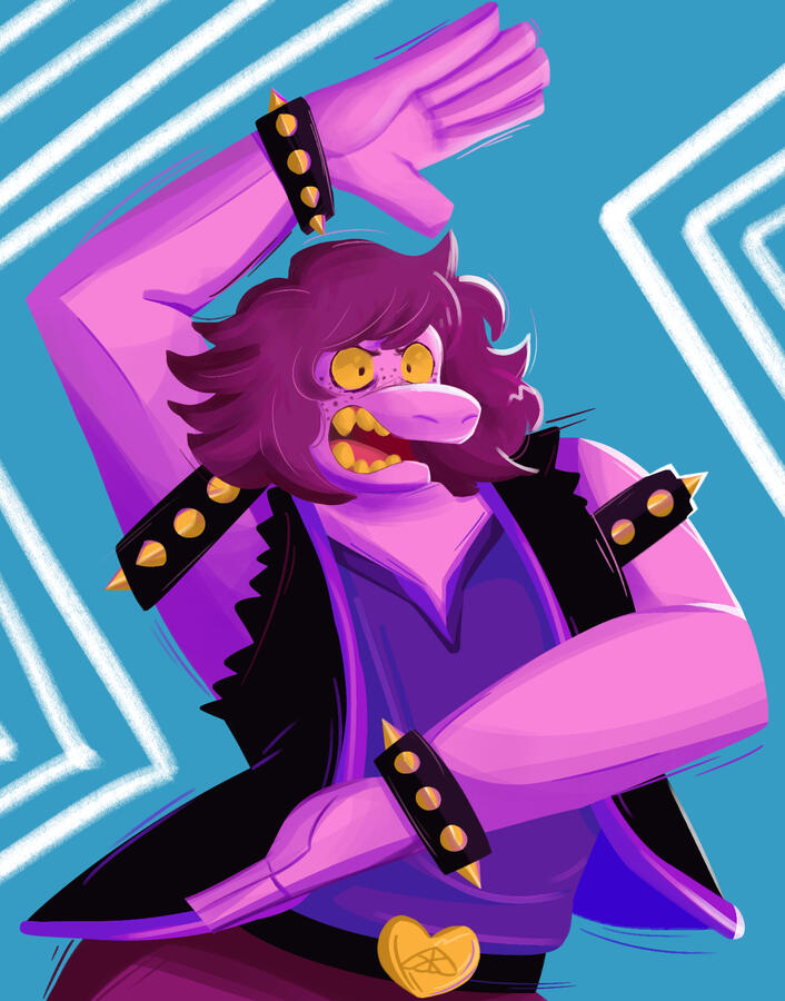 Susie in her lightner outfit, drawn in the style of No Straight Road's sprite